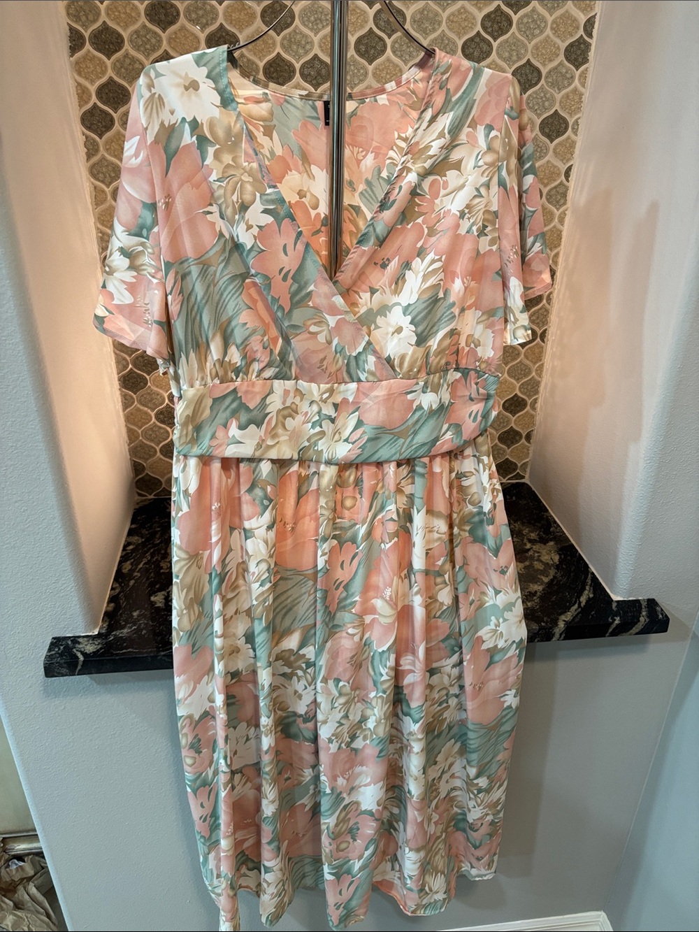 Floral Wrap-Front Midi Dress in Pink & Sage